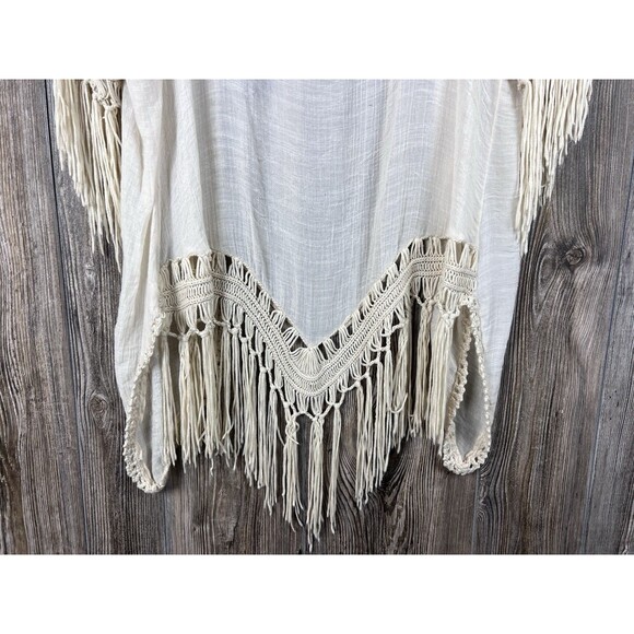 Rebellion Crochet Cardigan Womens Sm Open Knit Duster Fringe Boho Festival Retro - Picture 7 of 12